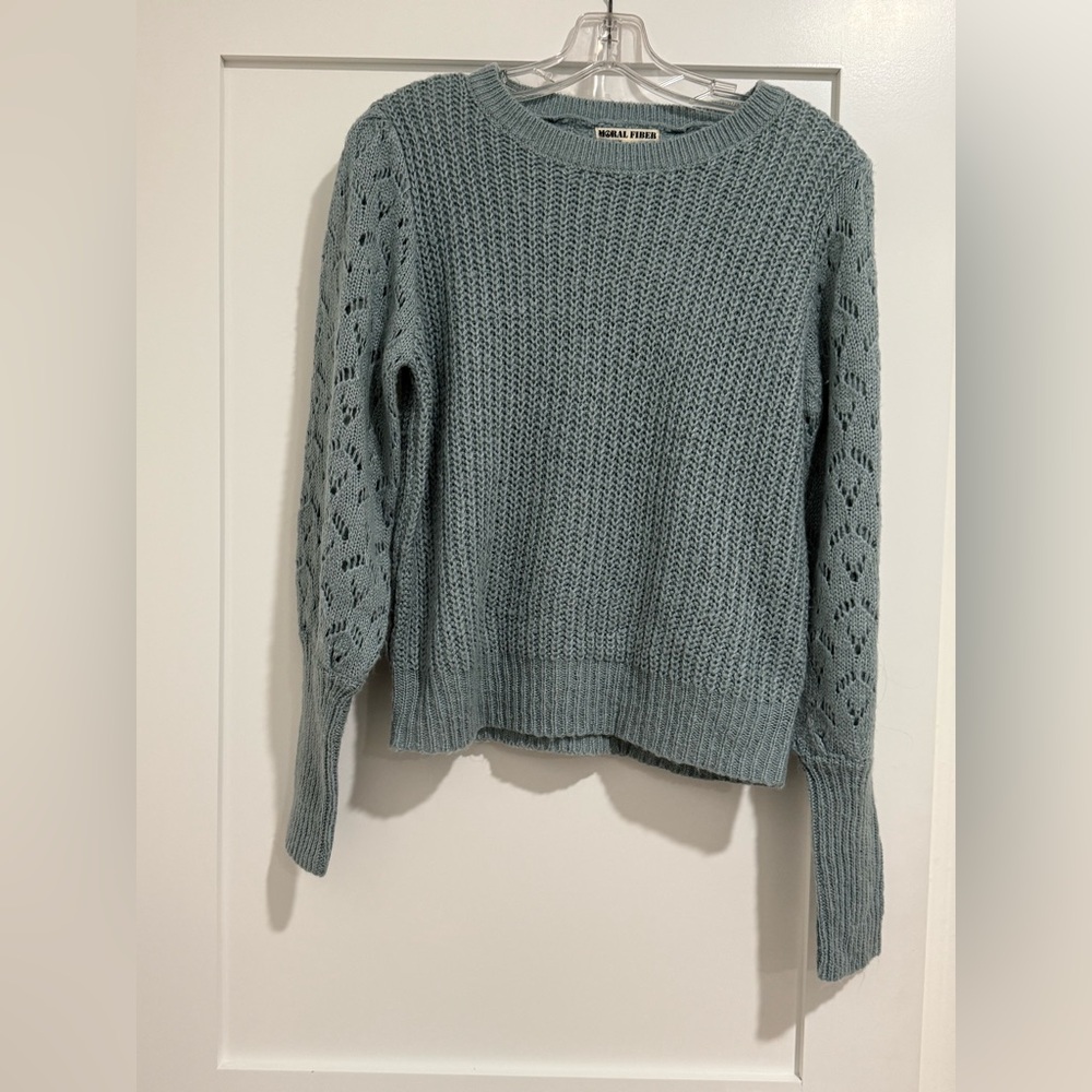 Moral Fiber light blue acrylic sweater w/ puff sleeves ( good) (read)